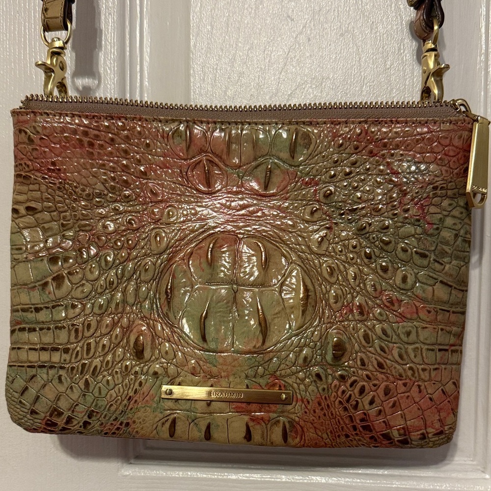 Brahmin Crossbody Croc-Embossed Leather Green/Brown/Pink